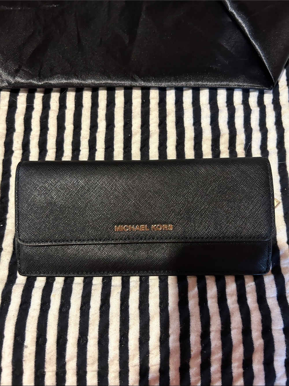Michael Kors Black Saffiano Continental Wallet with Gold Logo